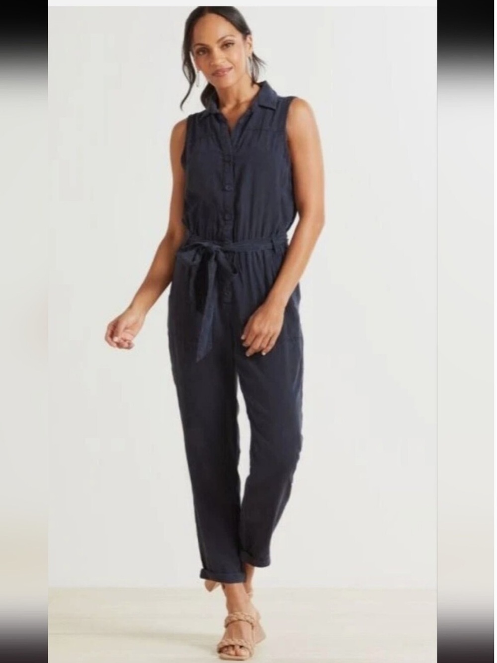 Anthropologie | cloth & stone | Sleeveless Button-Front Gray/Black Jumpsuit | XS